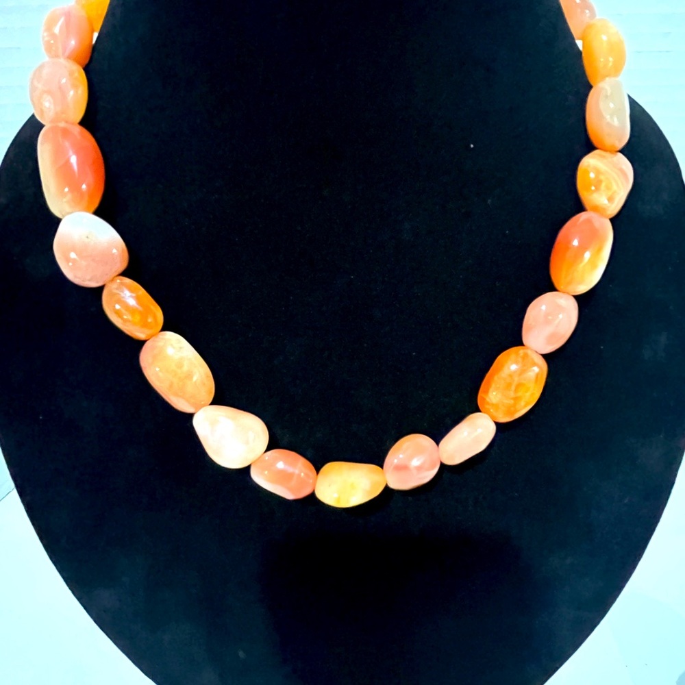 Polished Carnelian Red Agate Gemstones Chunky Necklace - 18 Inch